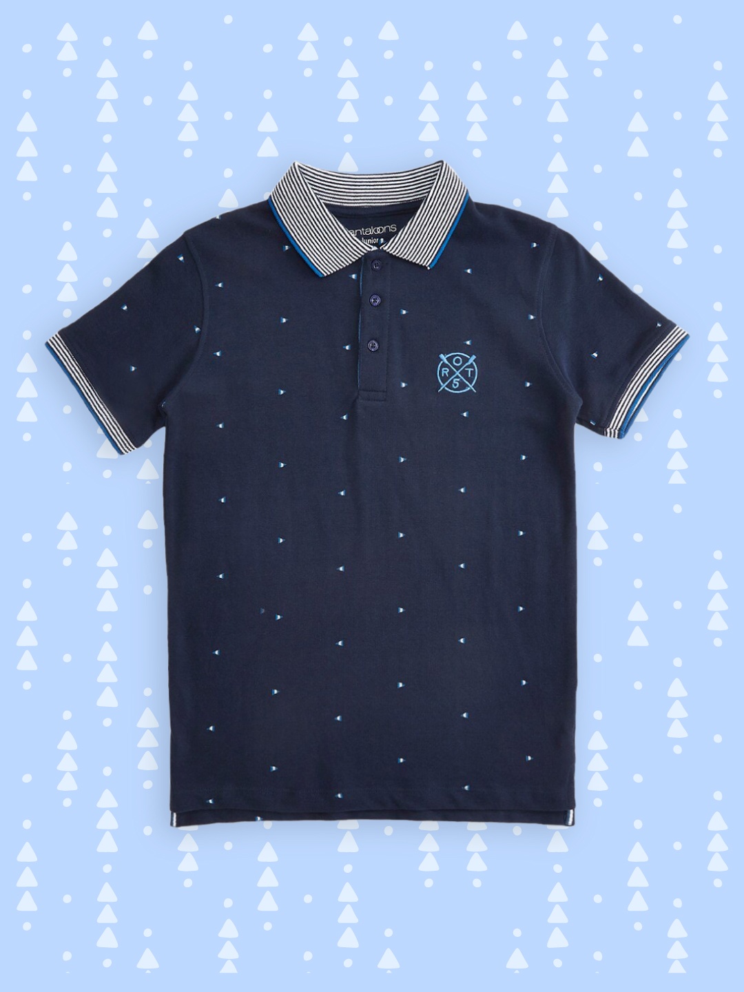 

Pantaloons Junior Boys Navy Blue Printed Pure Cotton Polo Collar T-shirt