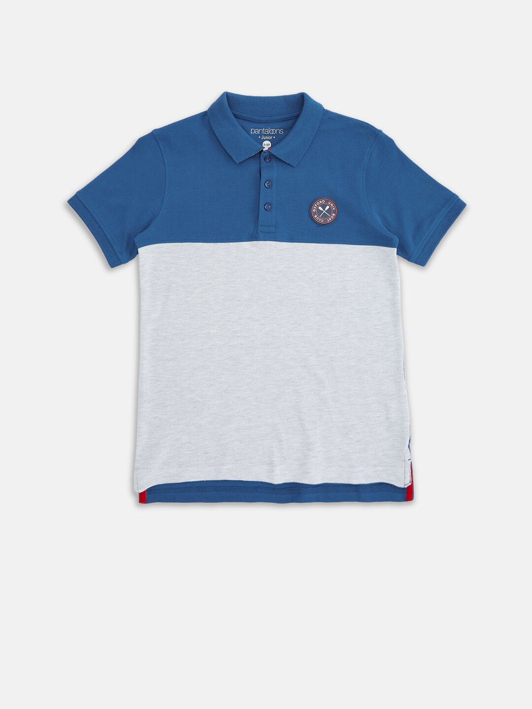 

Pantaloons Junior Boys Blue & Grey Colourblocked Pure Cotton Polo Collar T-shirt