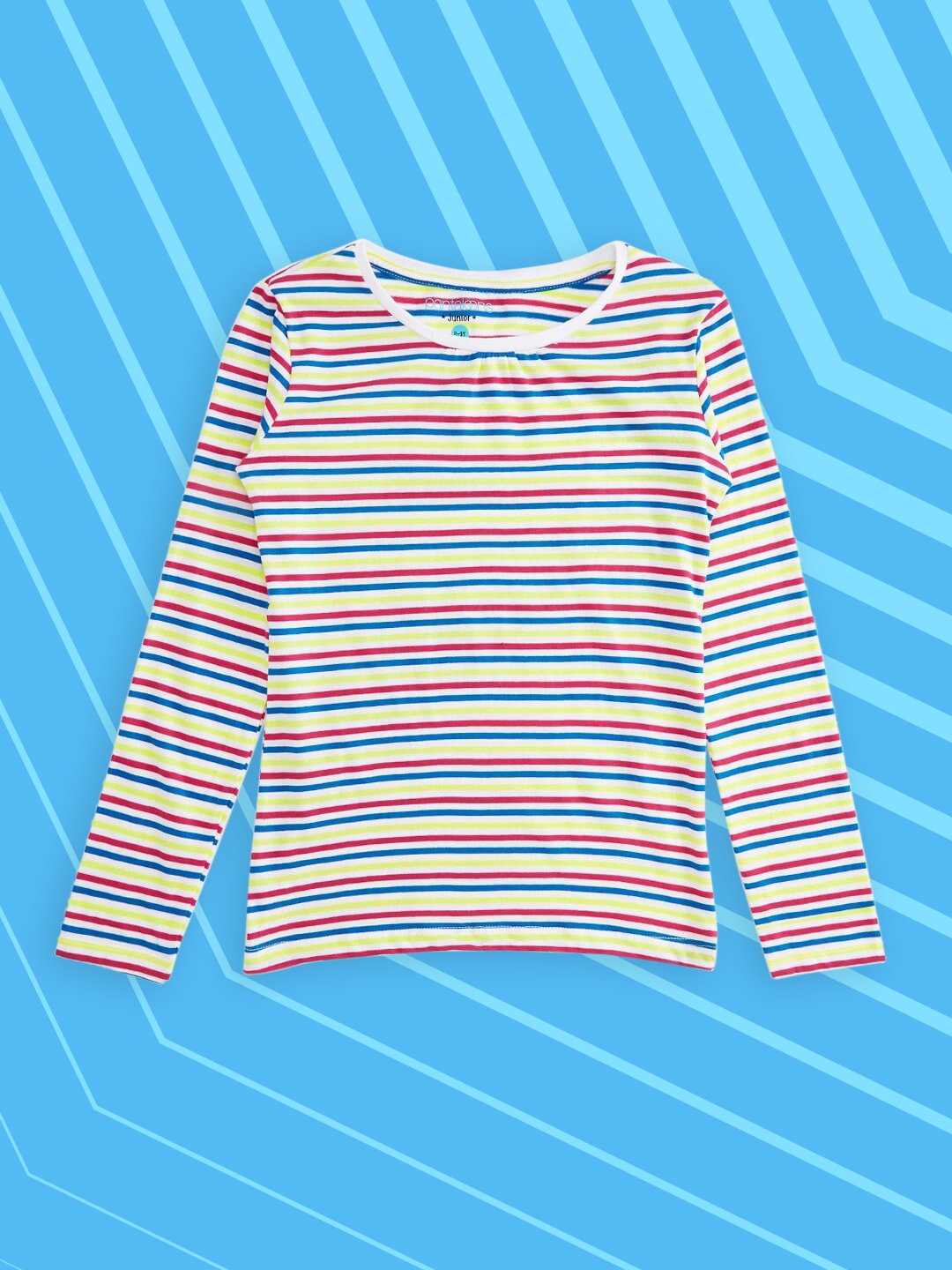 

Pantaloons Junior Girls Multicoloured Striped Pure Cotton T-shirt, Multi