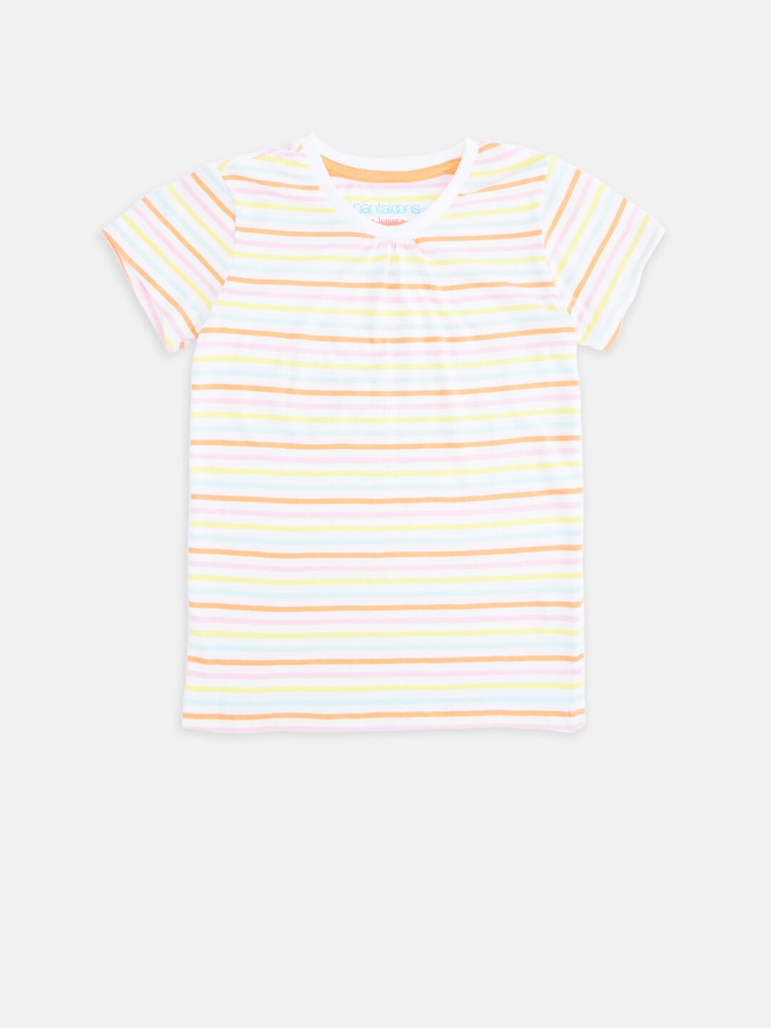 

Pantaloons Junior Girls Multicoloured Striped Pure Cotton T-shirt, Multi