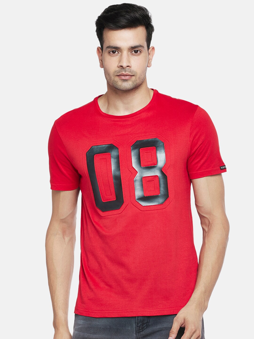 

People Men Red Pure Cotton T-shirt