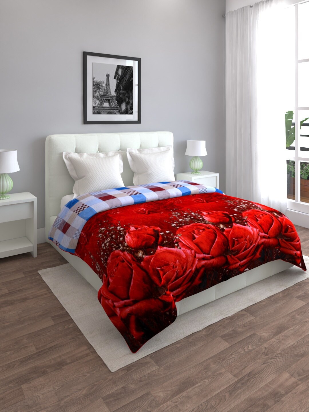 

ROMEE Red & Blue Floral Mild Winter 500 GSM Double Bed Blanket