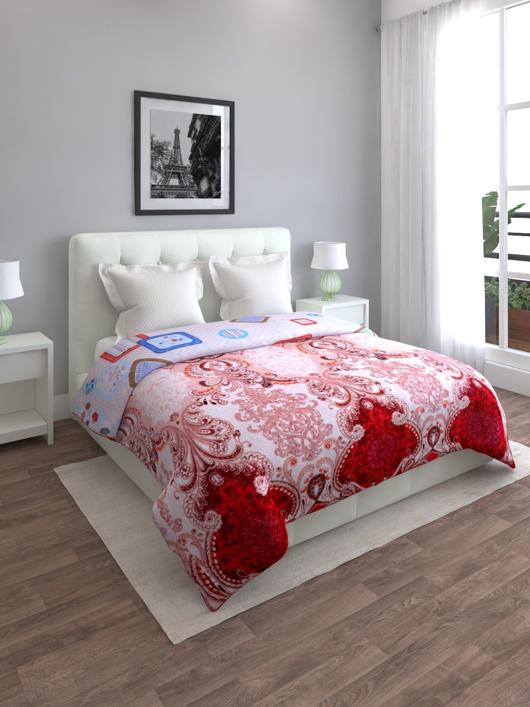 

ROMEE Cream-Coloured & Red Ethnic Motifs Mild Winter 500 GSM Double Bed Blanket