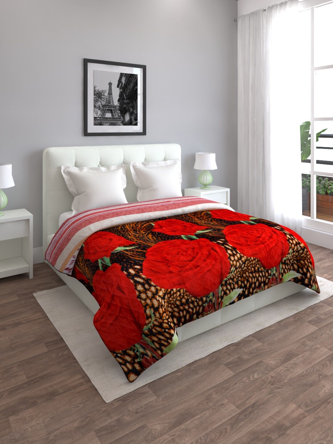 

ROMEE Red & Black Floral Mild Winter 500 GSM Double Bed Blanket