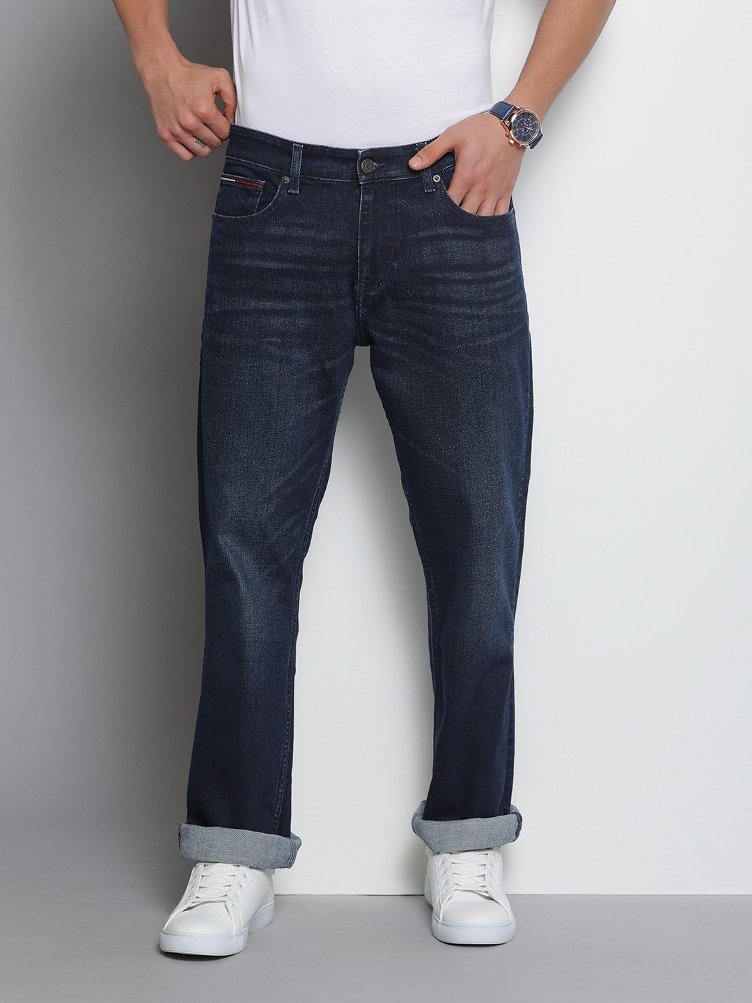 

Tommy Hilfiger Men Bootcut Light Fade Bleached Stretchable Jeans, Blue
