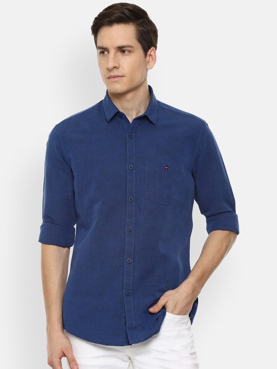 

Louis Philippe Sport Men Navy Blue Solid Slim Fit Cotton Linen Casual Shirt