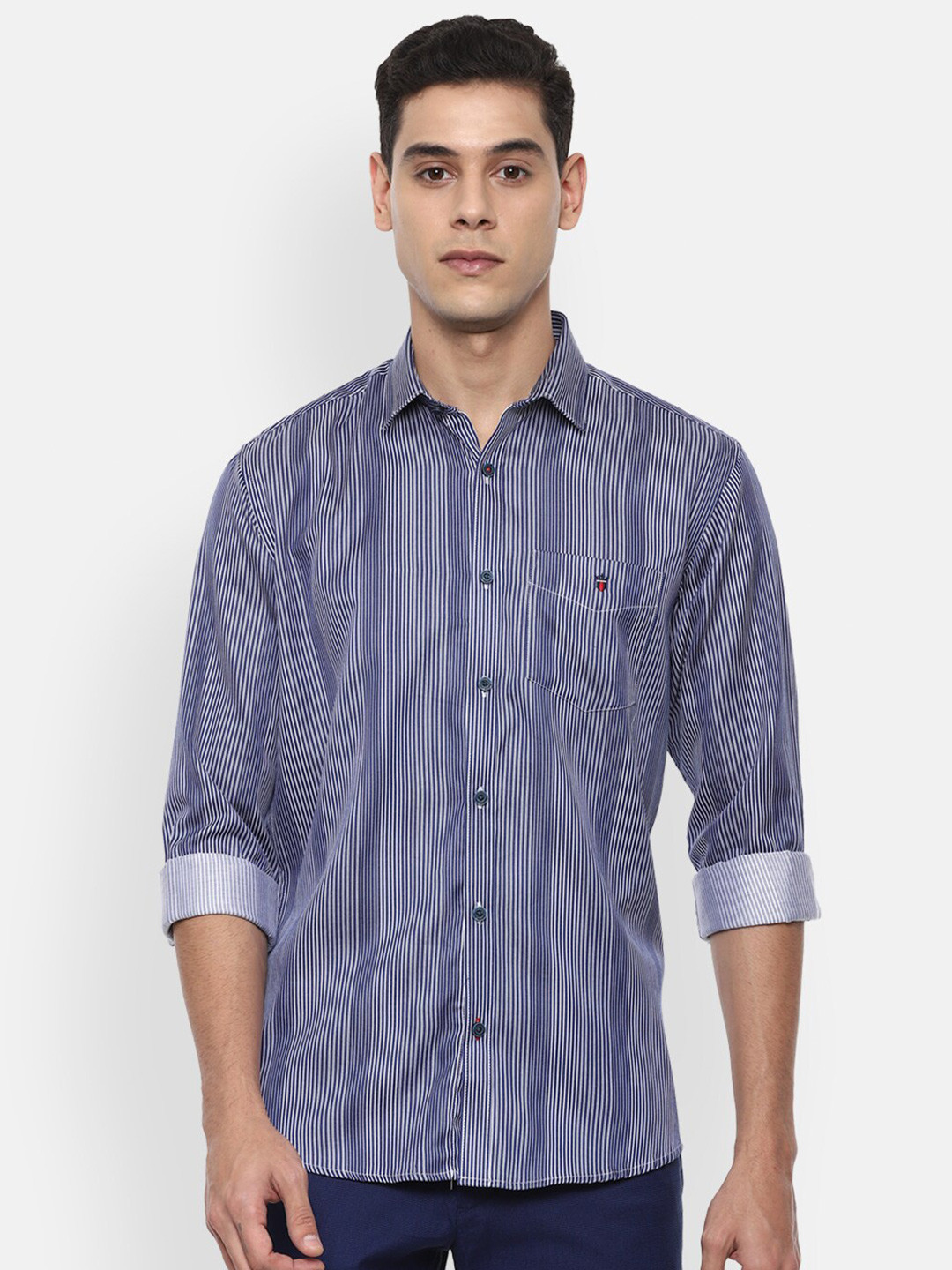 

Louis Philippe Sport Men Blue Slim Fit Striped Cotton Casual Shirt