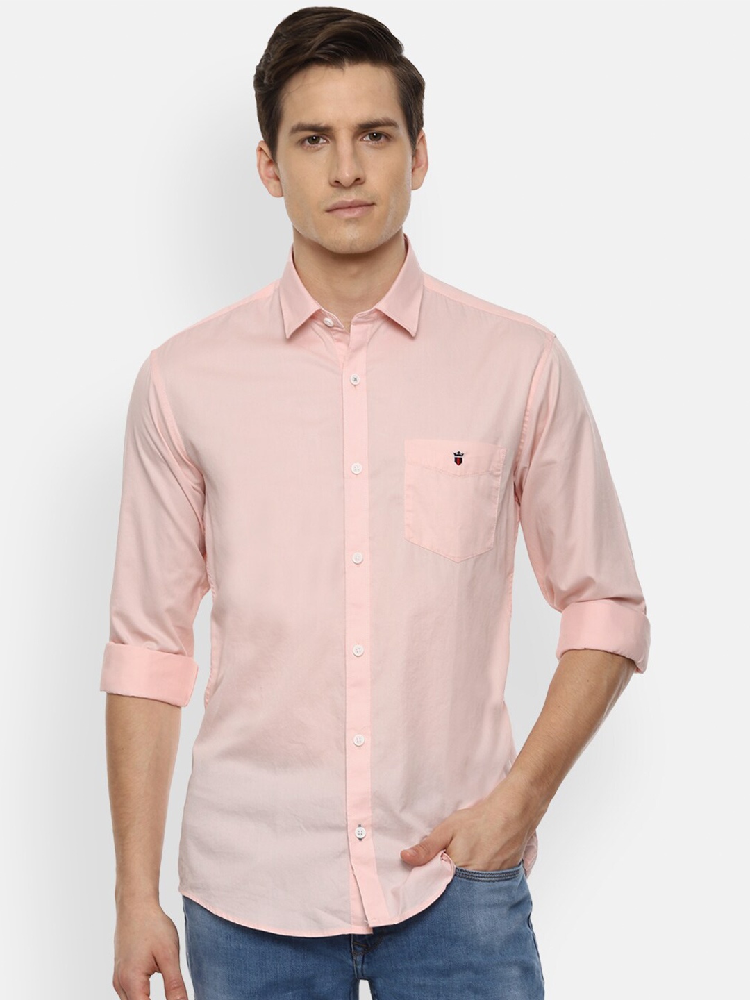 

Louis Philippe Sport Men Peach-Coloured Solid Slim Fit Cotton Casual Shirt