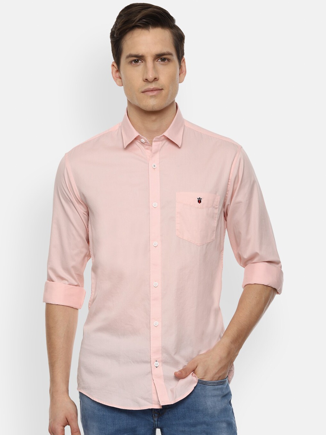 

Louis Philippe Sport Men Peach-Coloured Solid Slim Fit Cotton Casual Shirt