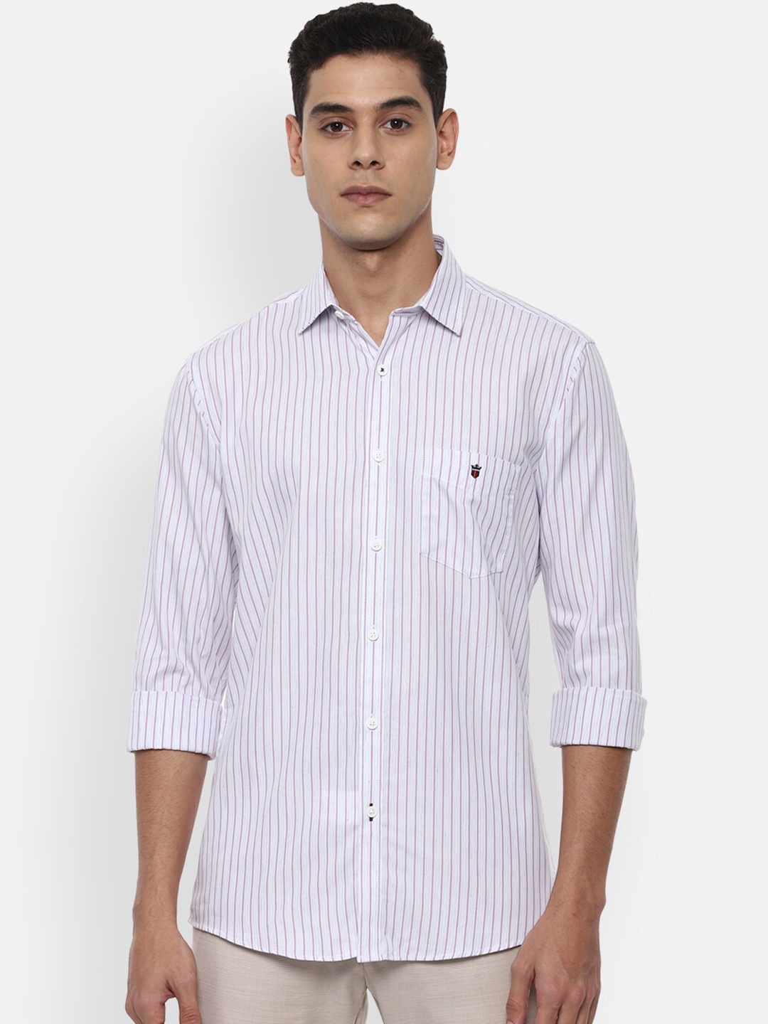 

Louis Philippe Sport Men White & Red Slim Fit Striped Cotton Casual Shirt