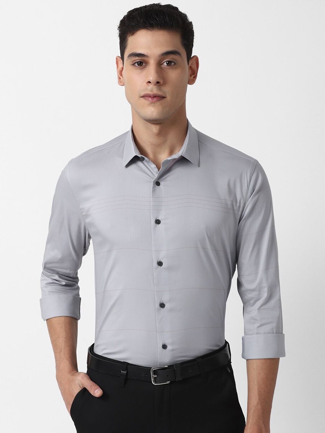 

Louis Philippe Sport Men Grey Striped Slim Fit Casual Shirt