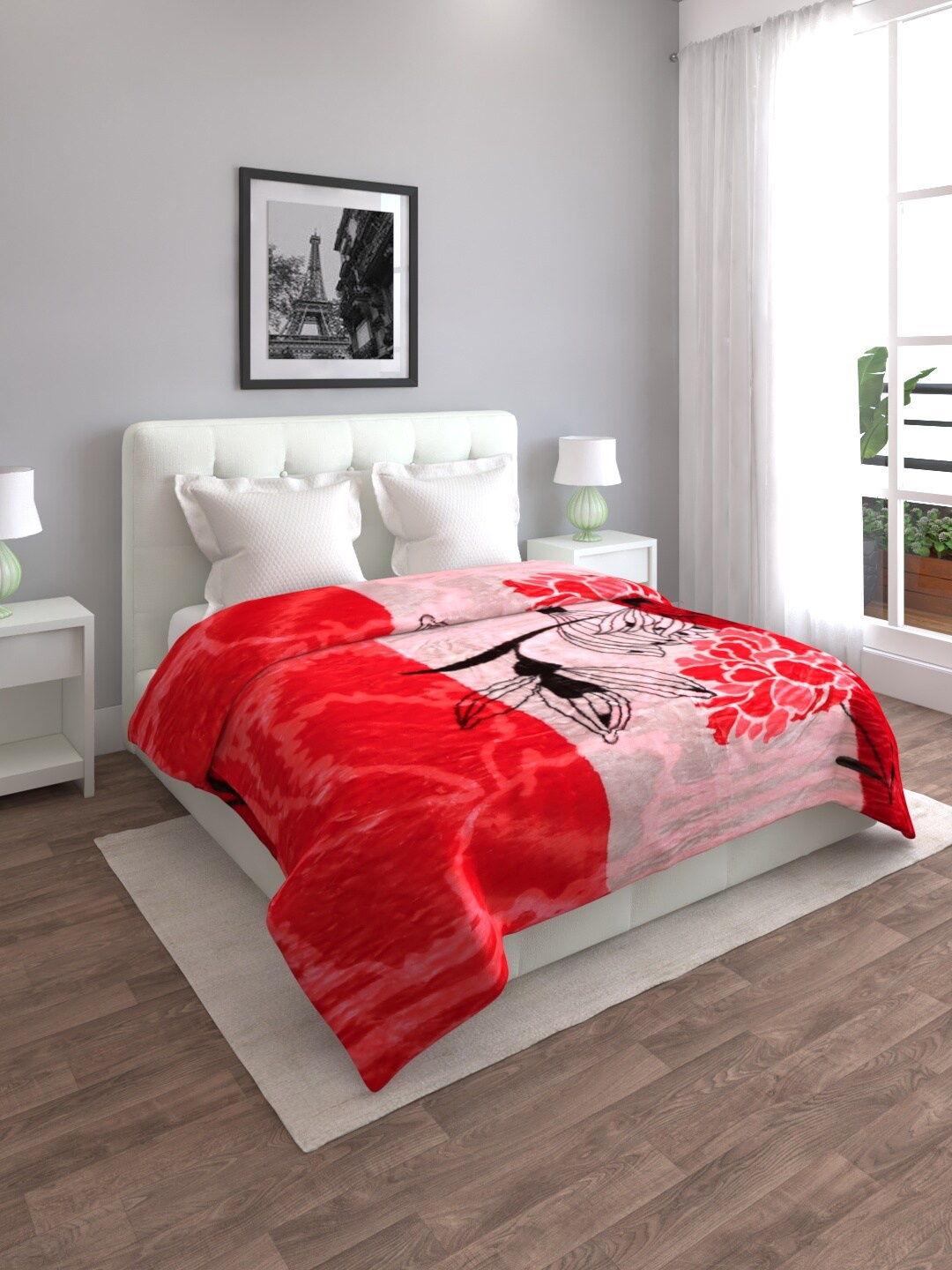 

ROMEE Red & Pink Floral Heavy Winter Double Bed Blanket