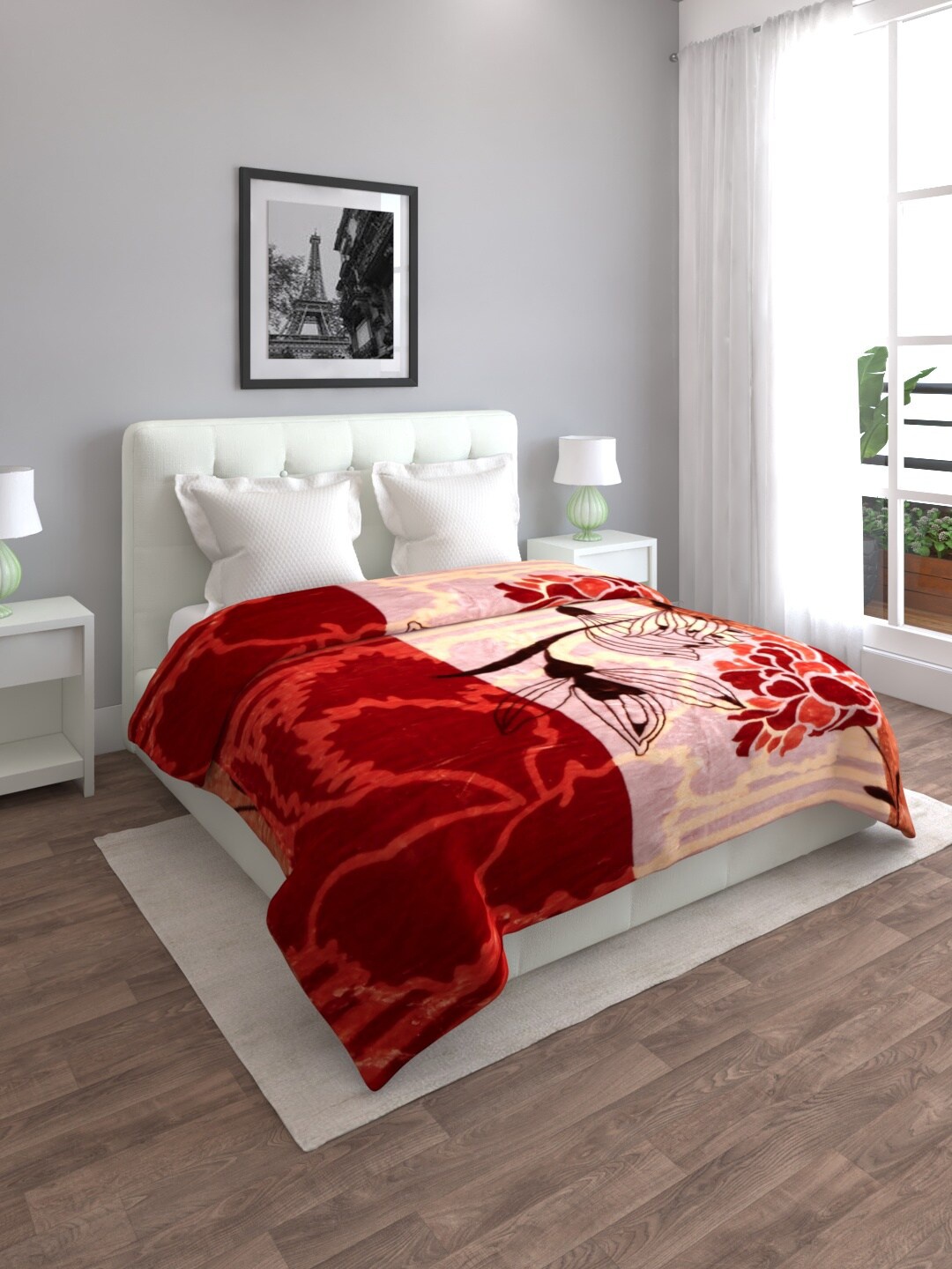 

ROMEE Maroon & Beige Floral Heavy Winter Double Bed Blanket