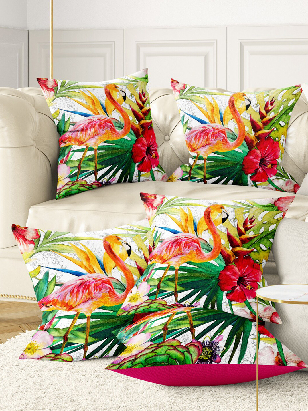 

BIANCA set of 5 Red & Green Floral Square Cushion Covers