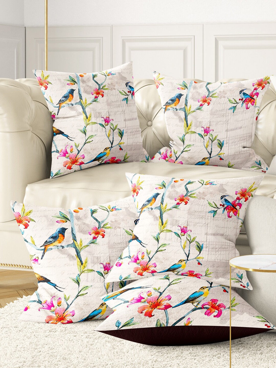 

BIANCA Off White & Blue Set of 5 Floral Square Cushion Covers