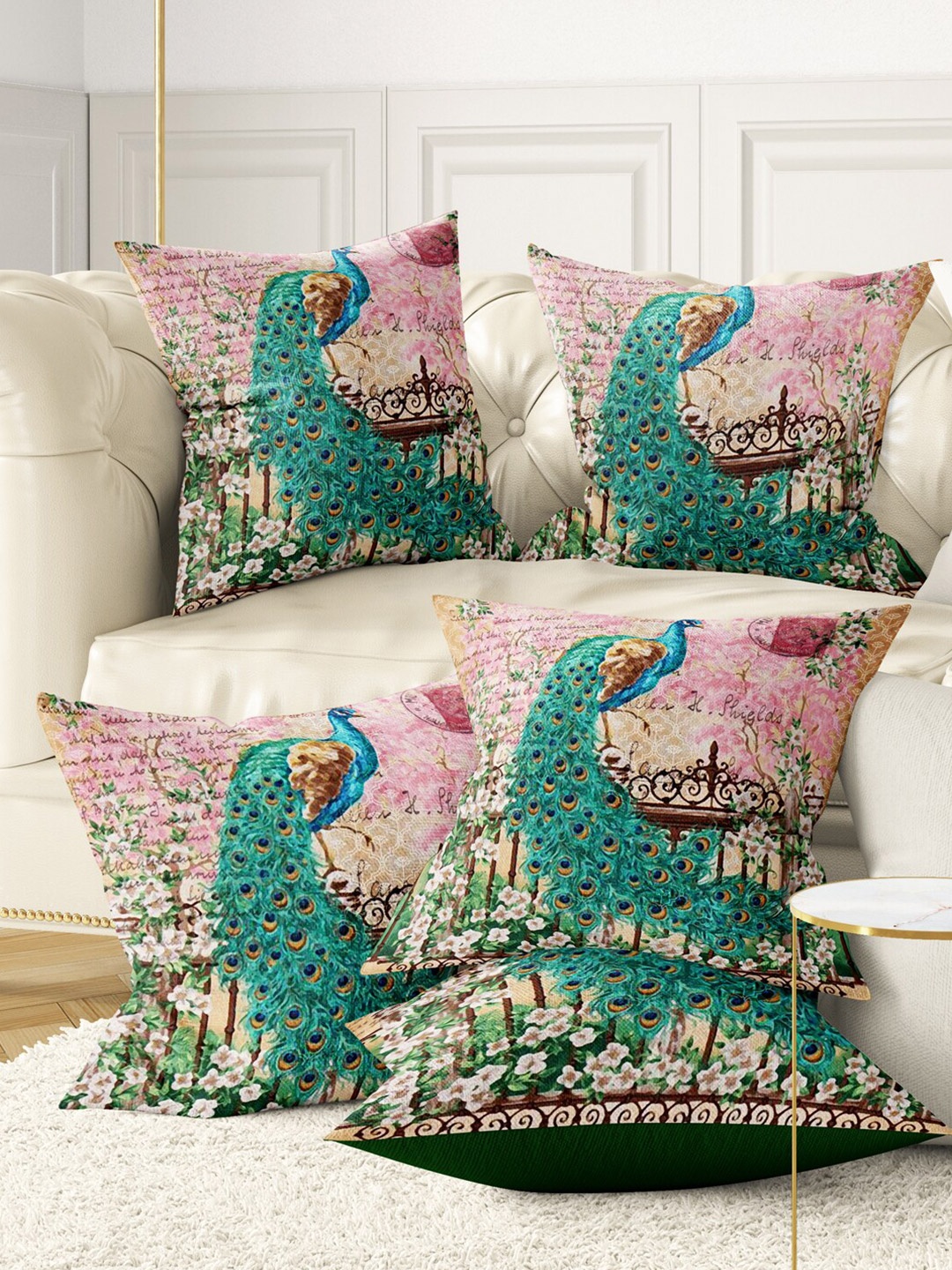 

BIANCA Turquoise Blue & Pink Set of 5 Ethnic Motifs Square Cushion Covers