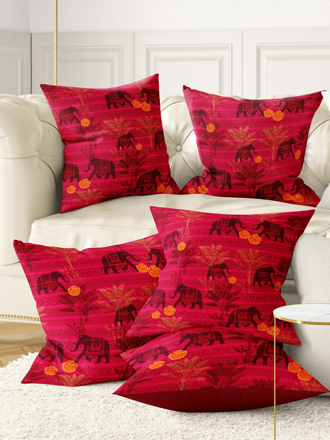 

BIANCA Red & Orange Set of 5 Abstract Square Cushion Covers