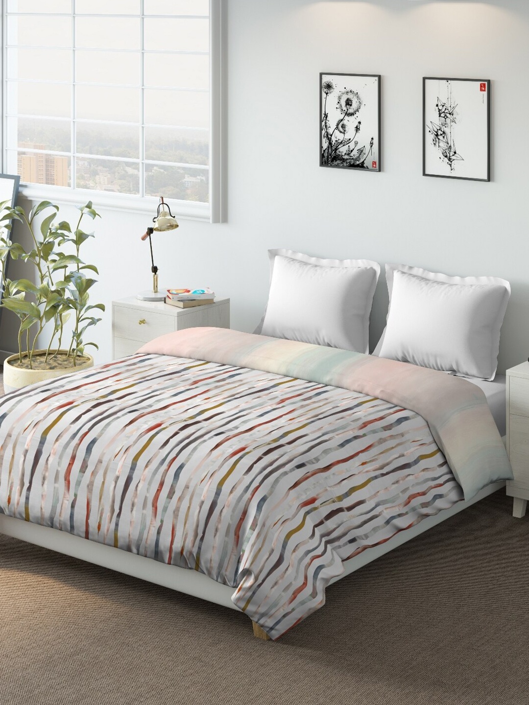 

DDecor Grey & White Striped Mild Winter 210 GSM Double Bed Comforter
