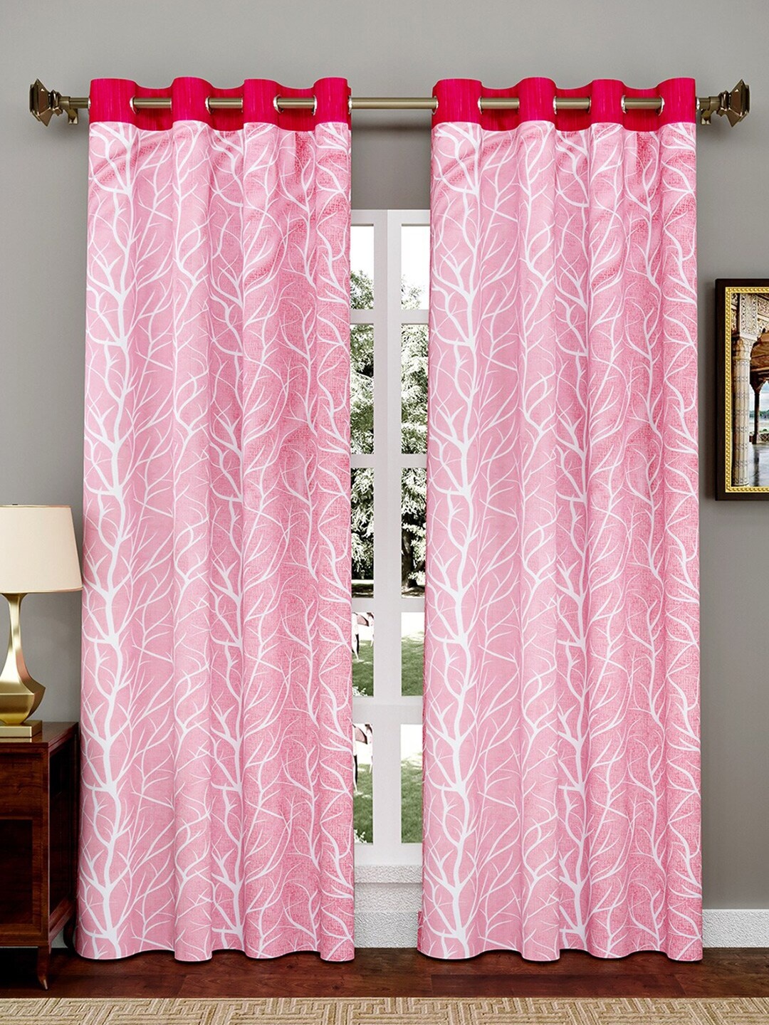 

Kuber Industries Pink & White Set of 2 Floral Door Curtain