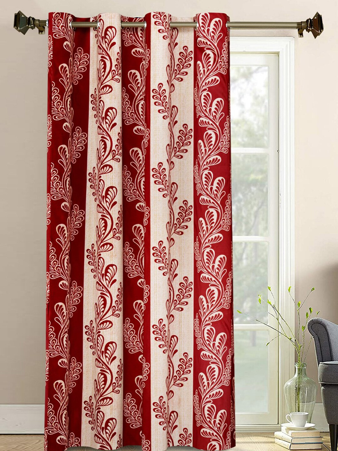 

Kuber Industries Maroon & Cream-Coloured Floral Door Curtain