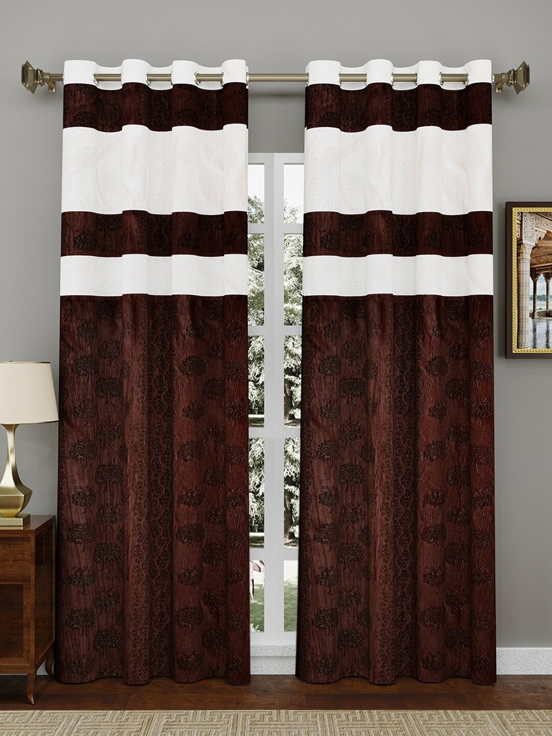 

Kuber Industries Pack Of 2 Self Design Door Curtain, Brown