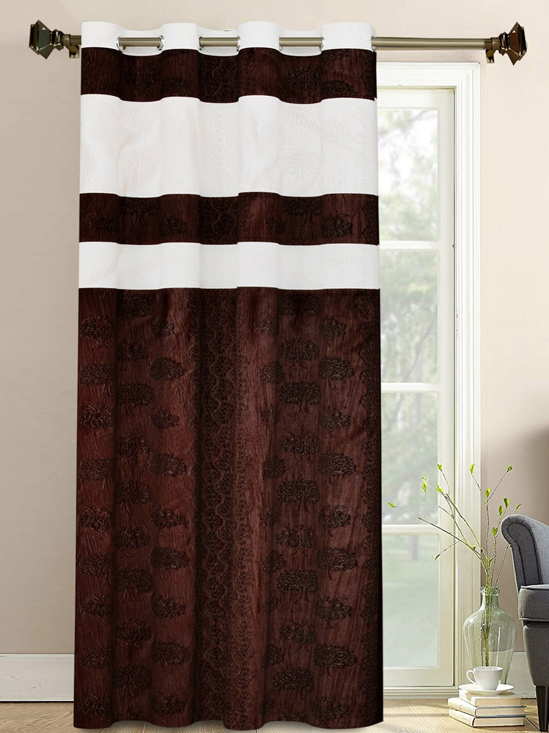 

Kuber Industries Brown & White Colourblocked Door Curtain