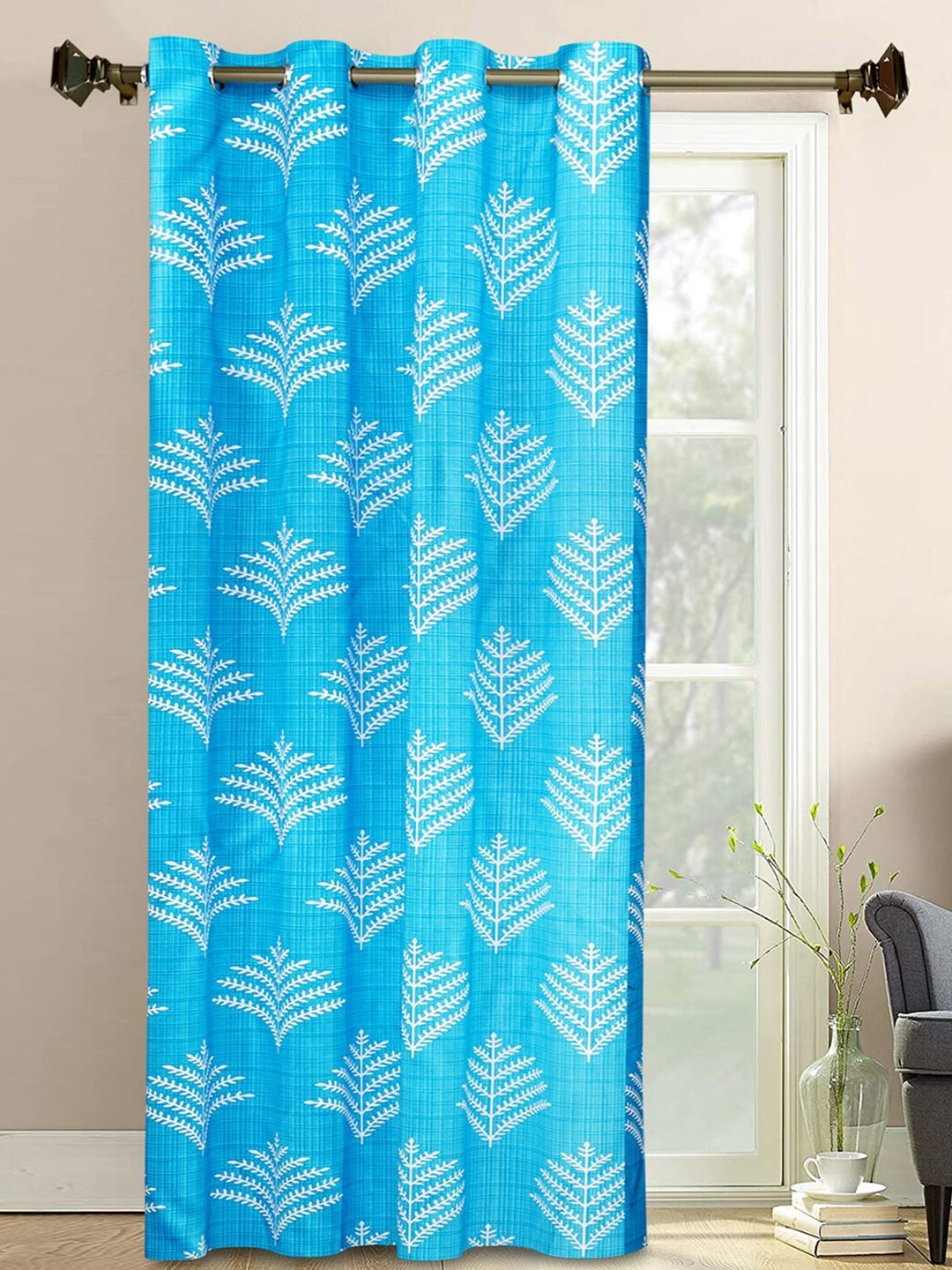 

Kuber Industries Blue & White Floral Door Curtain