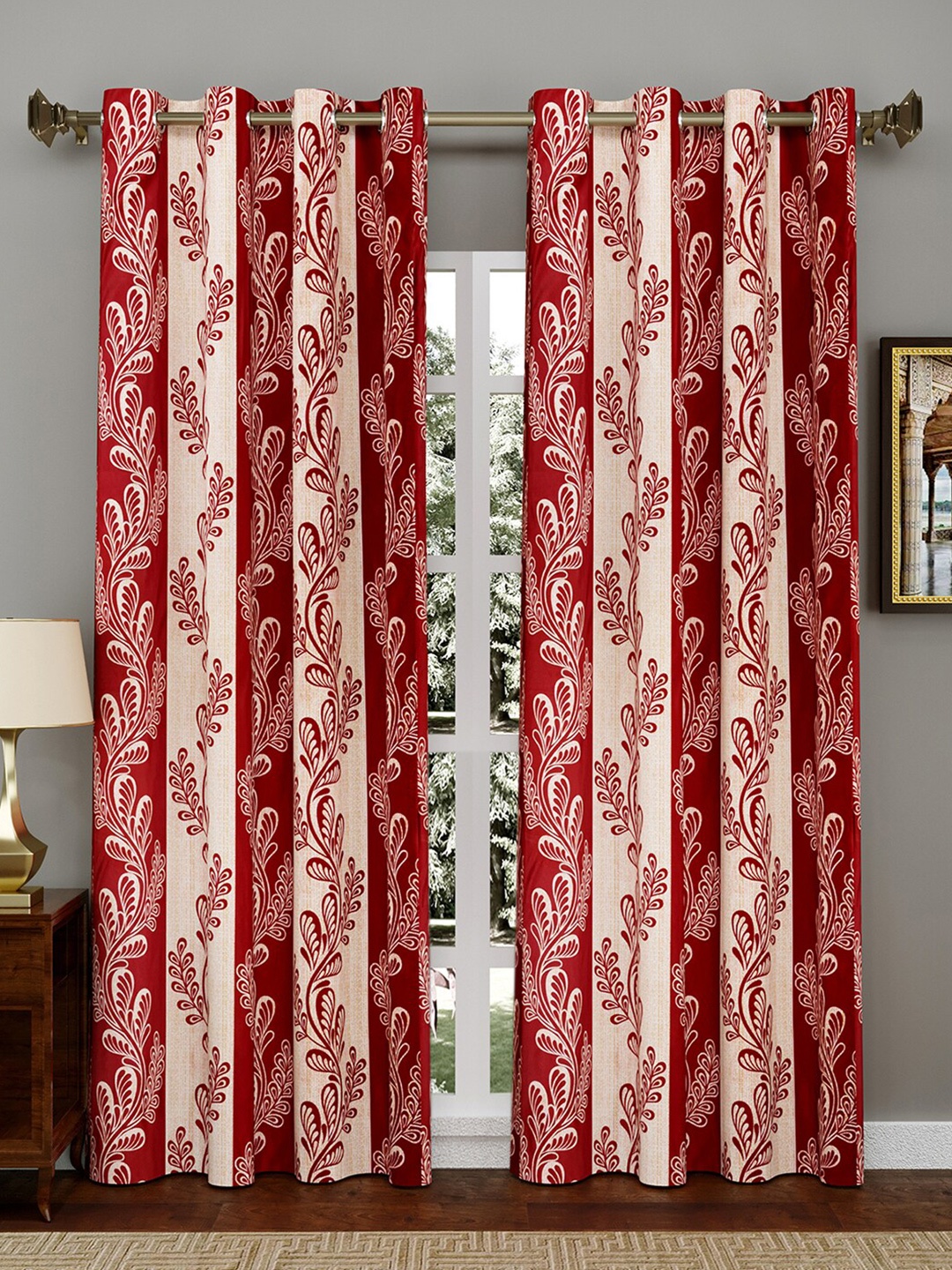 

Kuber Industries Pack Of 2 Floral Printed Door Curtain, Maroon