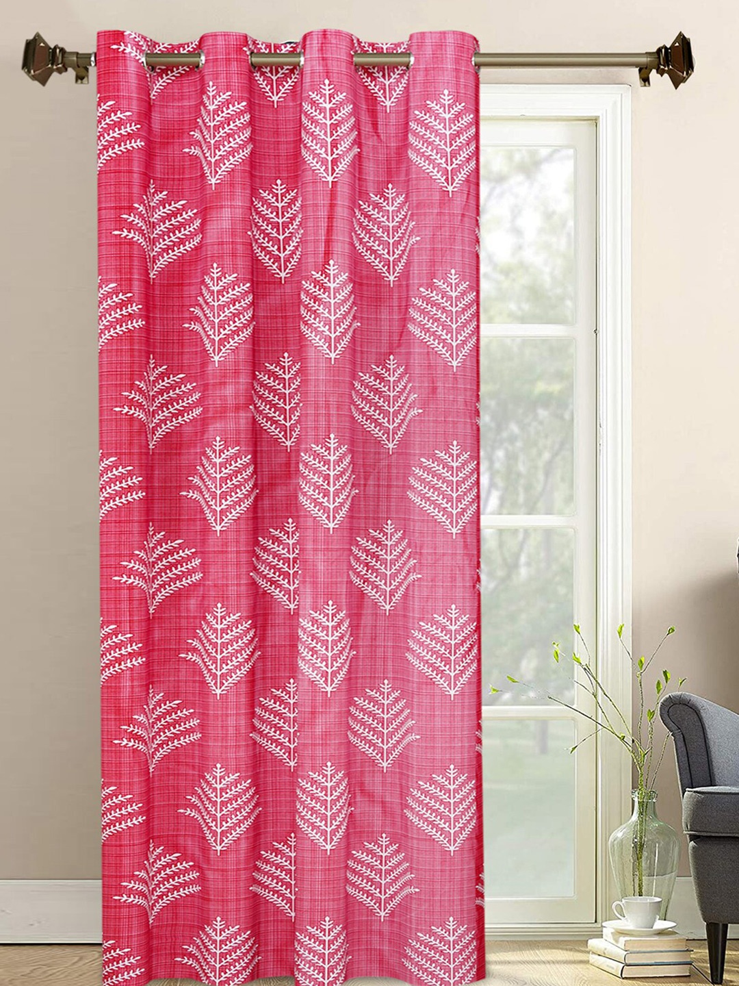 

Kuber Industries Pink & White Floral Door Curtain
