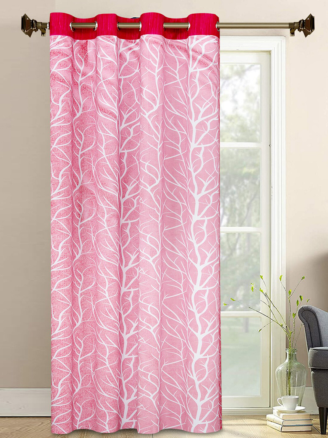 

Kuber Industries Pink & White Floral Door Curtain