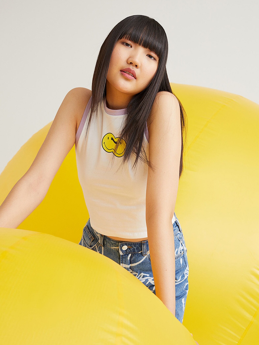 

H&M Women White & Yellow Printed Vest Top