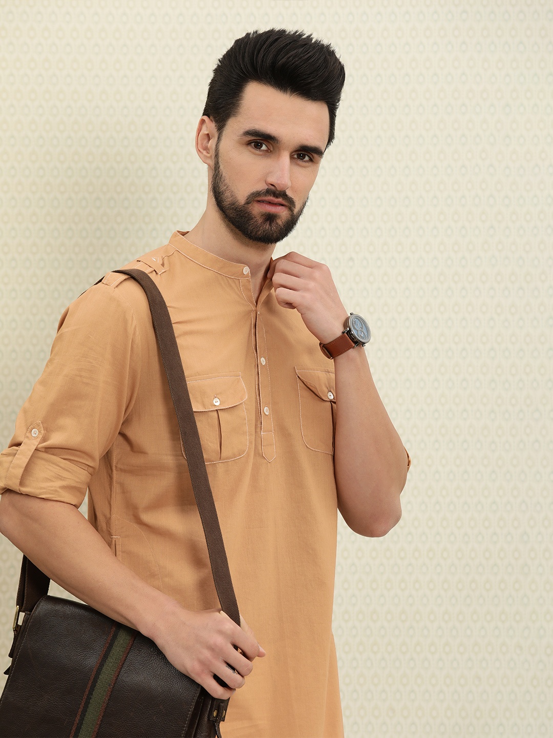 

House of Pataudi Men Camel Brown Rozana Pathani Kurta