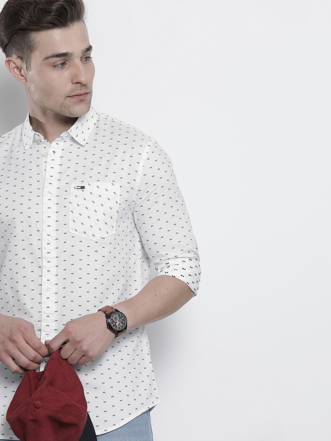 

Tommy Hilfiger Men White Slim Fit Printed Casual Shirt