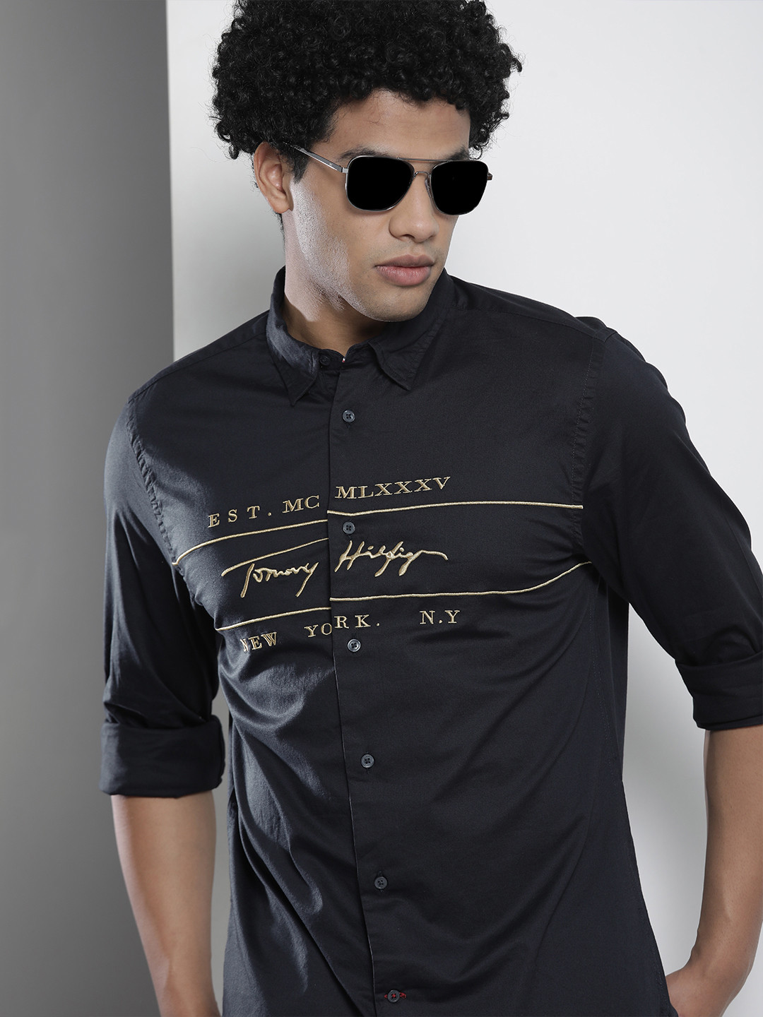 

Tommy Hilfiger Men Navy Blue Logo Embroidered Casual Shirt