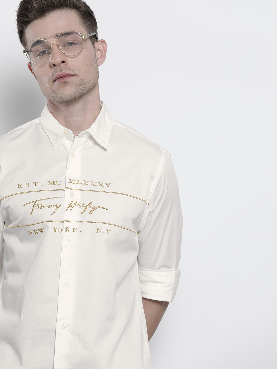 

Tommy Hilfiger Men White Typographical Printed Casual Shirt