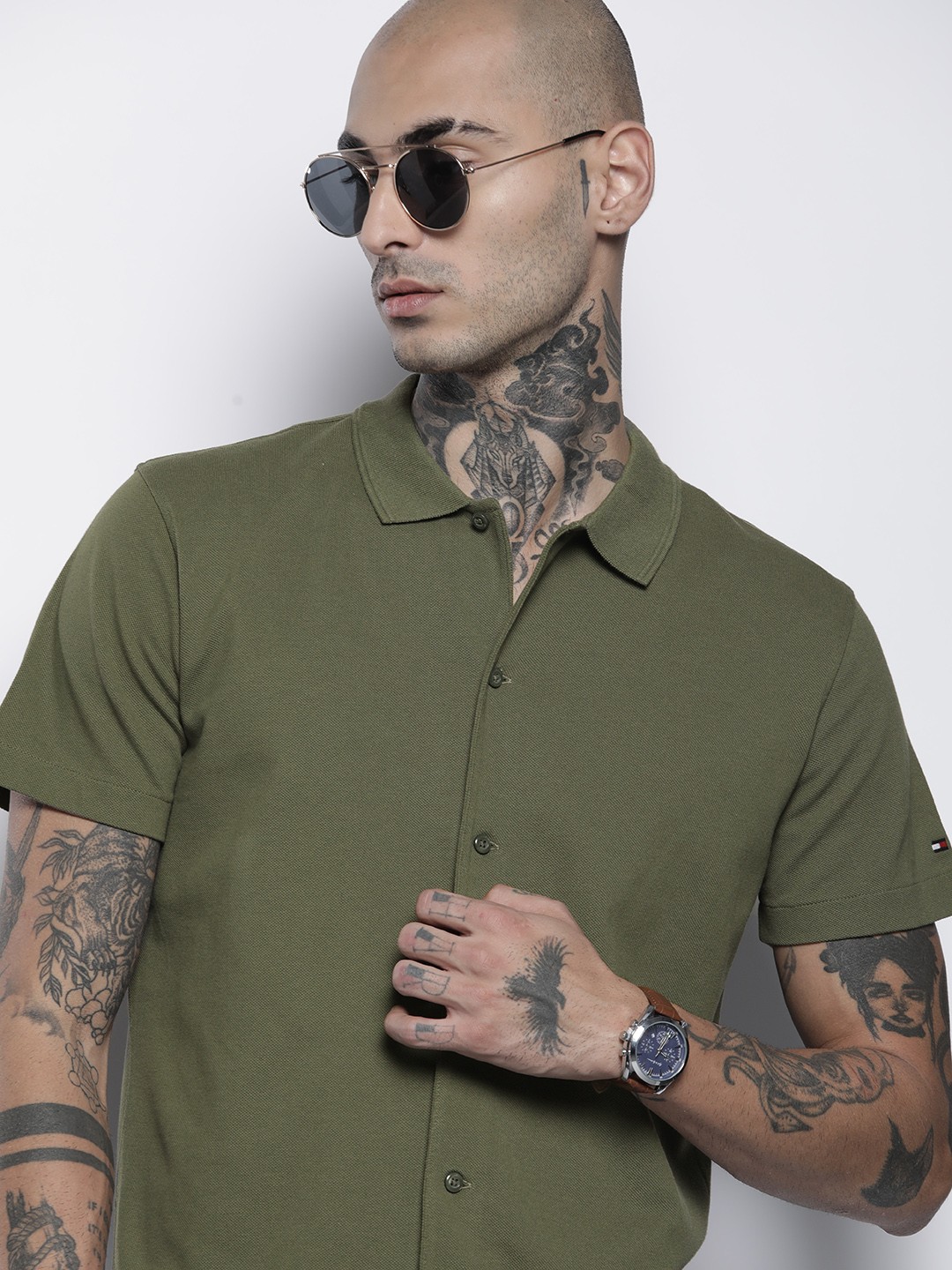 

Tommy Hilfiger Regular Fit Stretchable Casual Shirt, Olive