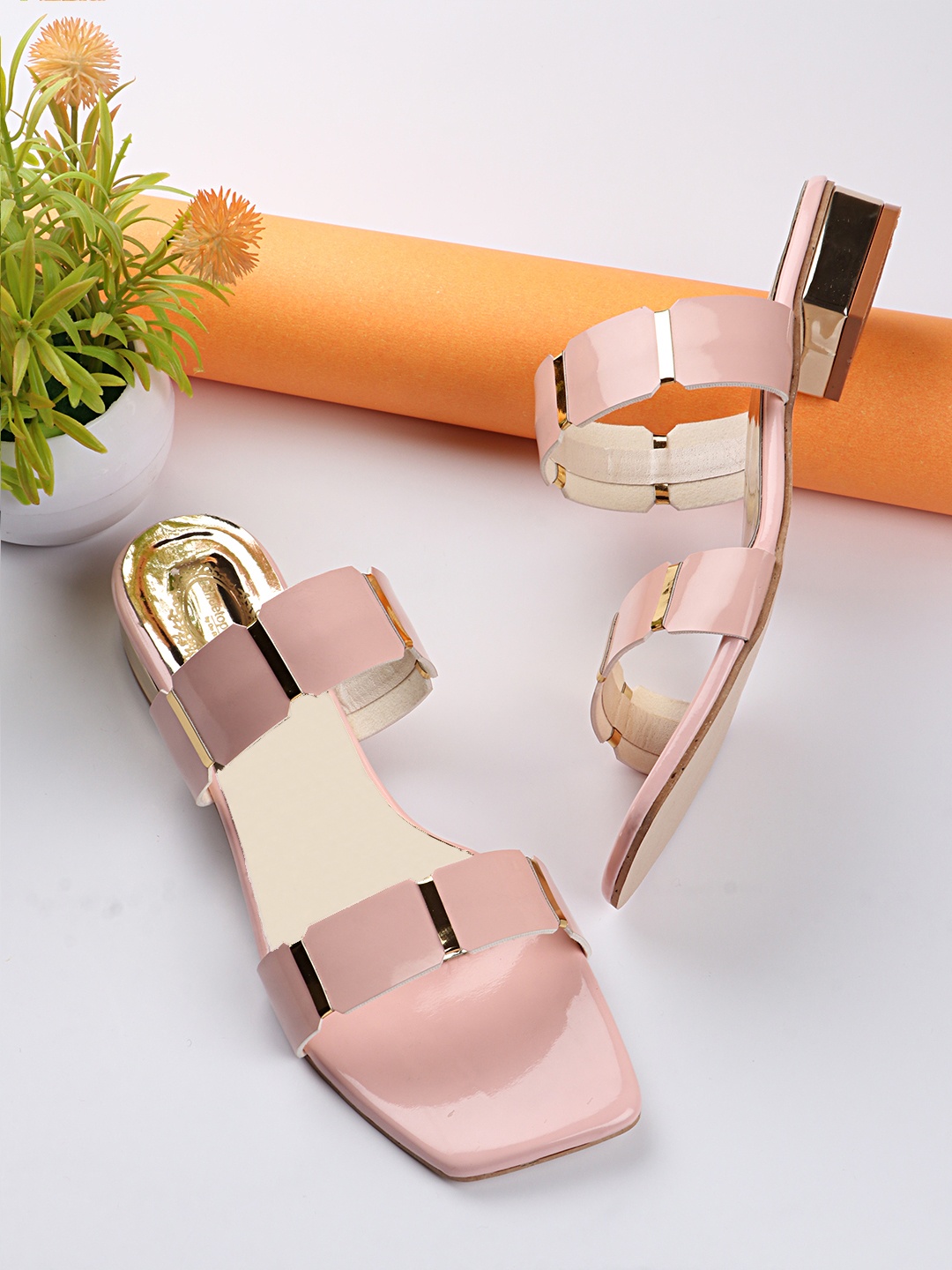 

Shoetopia Women Pink Solid Block Sandals