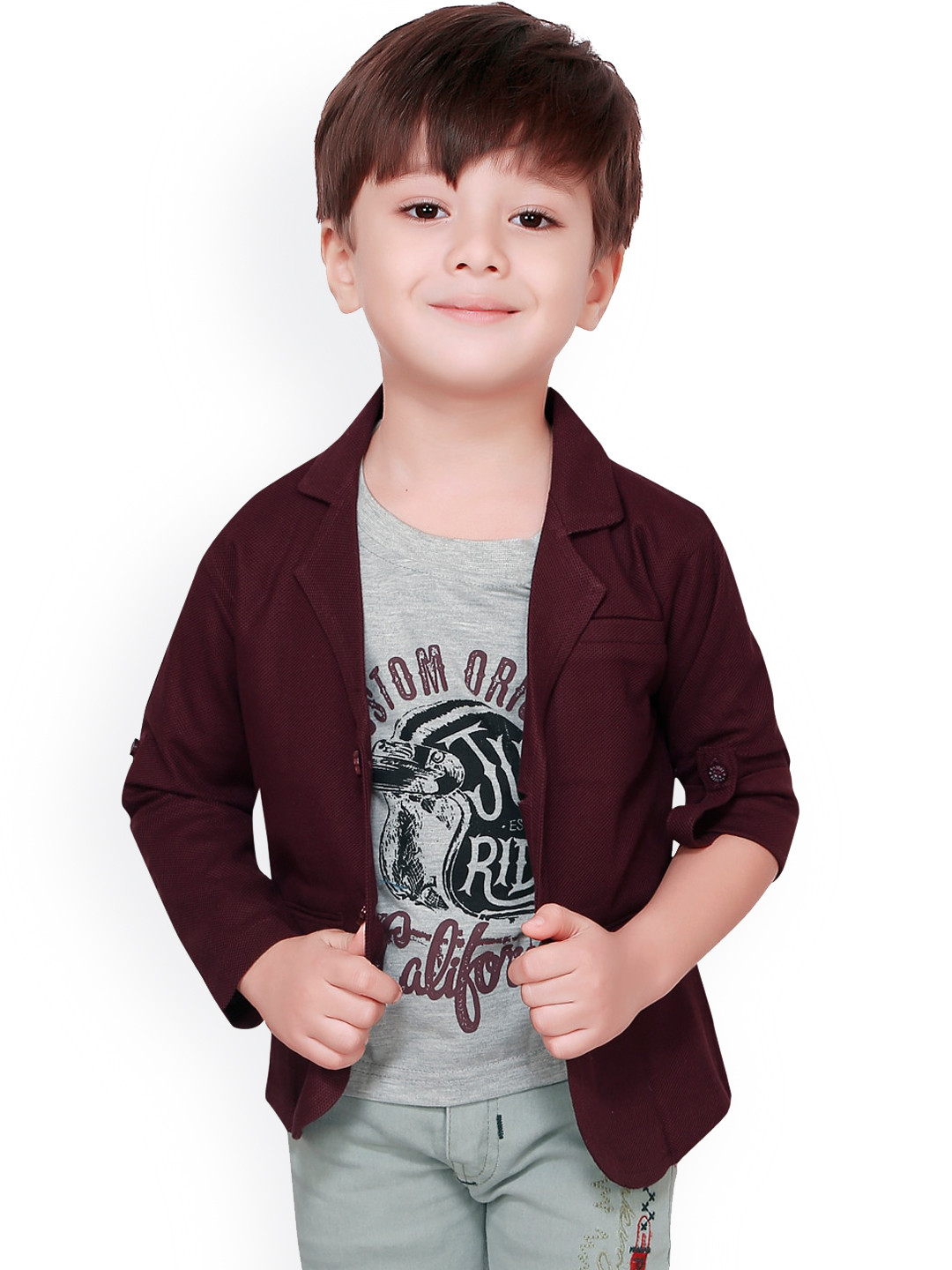

RIKIDOOS Boys Maroon Solid Single Breasted Casual Blazer