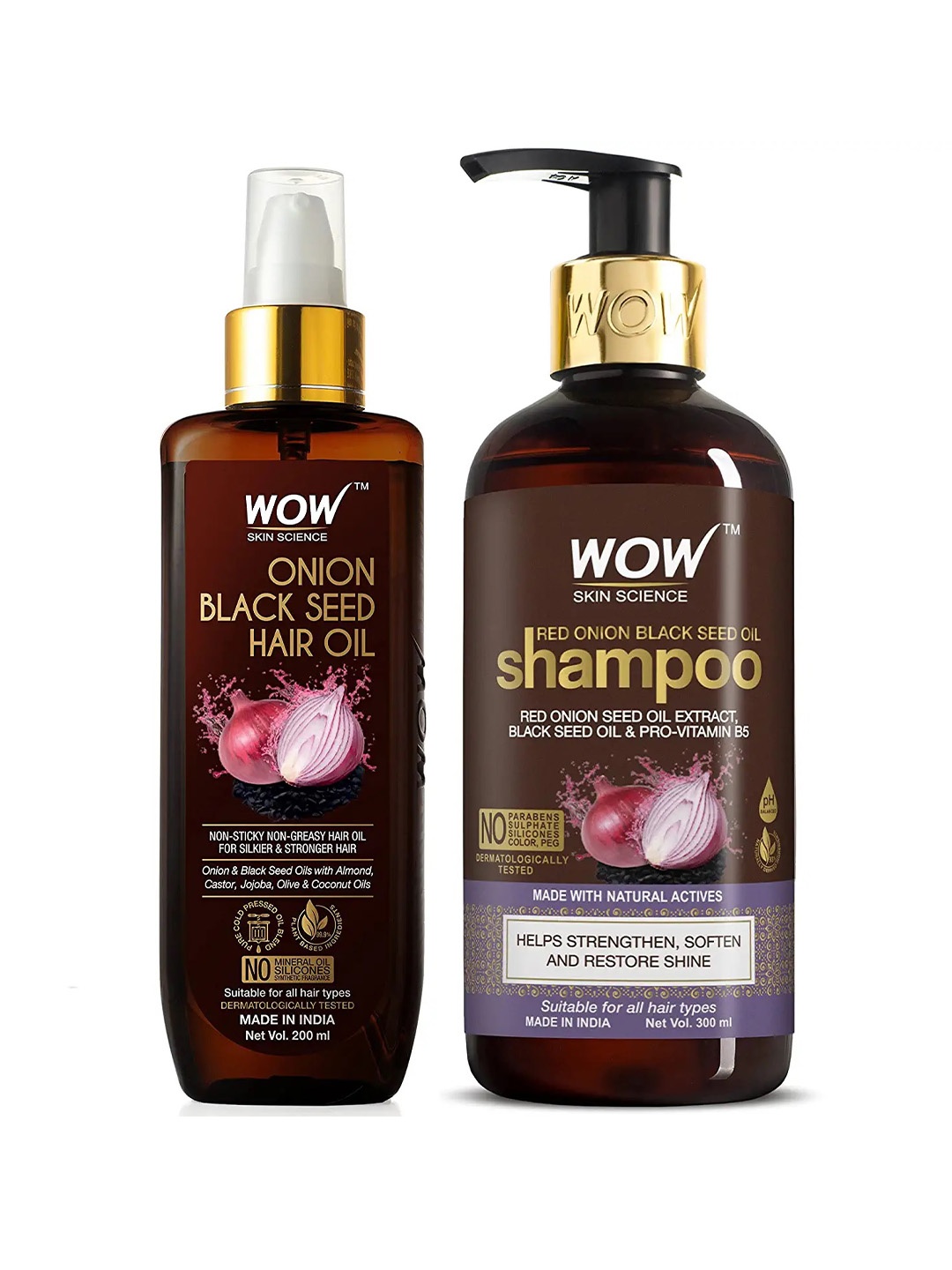 

WOW SKIN SCIENCE Set of Onion Black Seed Oil Shampoo & Hair Oil, Brown