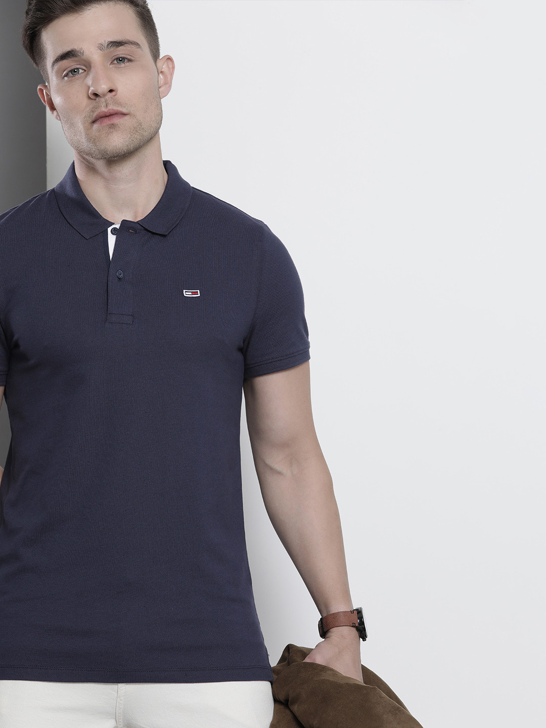 

Tommy Hilfiger Men Navy Blue Polo Collar Organic Cotton Slim Fit T-shirt