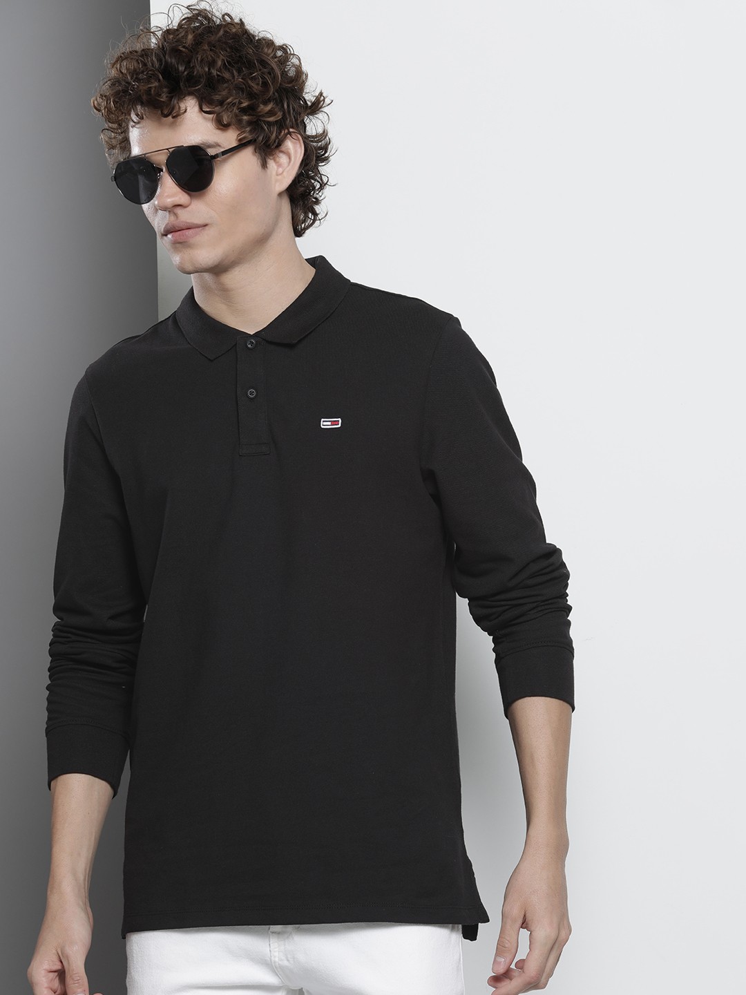 

Tommy Hilfiger Men Black Brand Logo Printed Polo Collar T-shirt