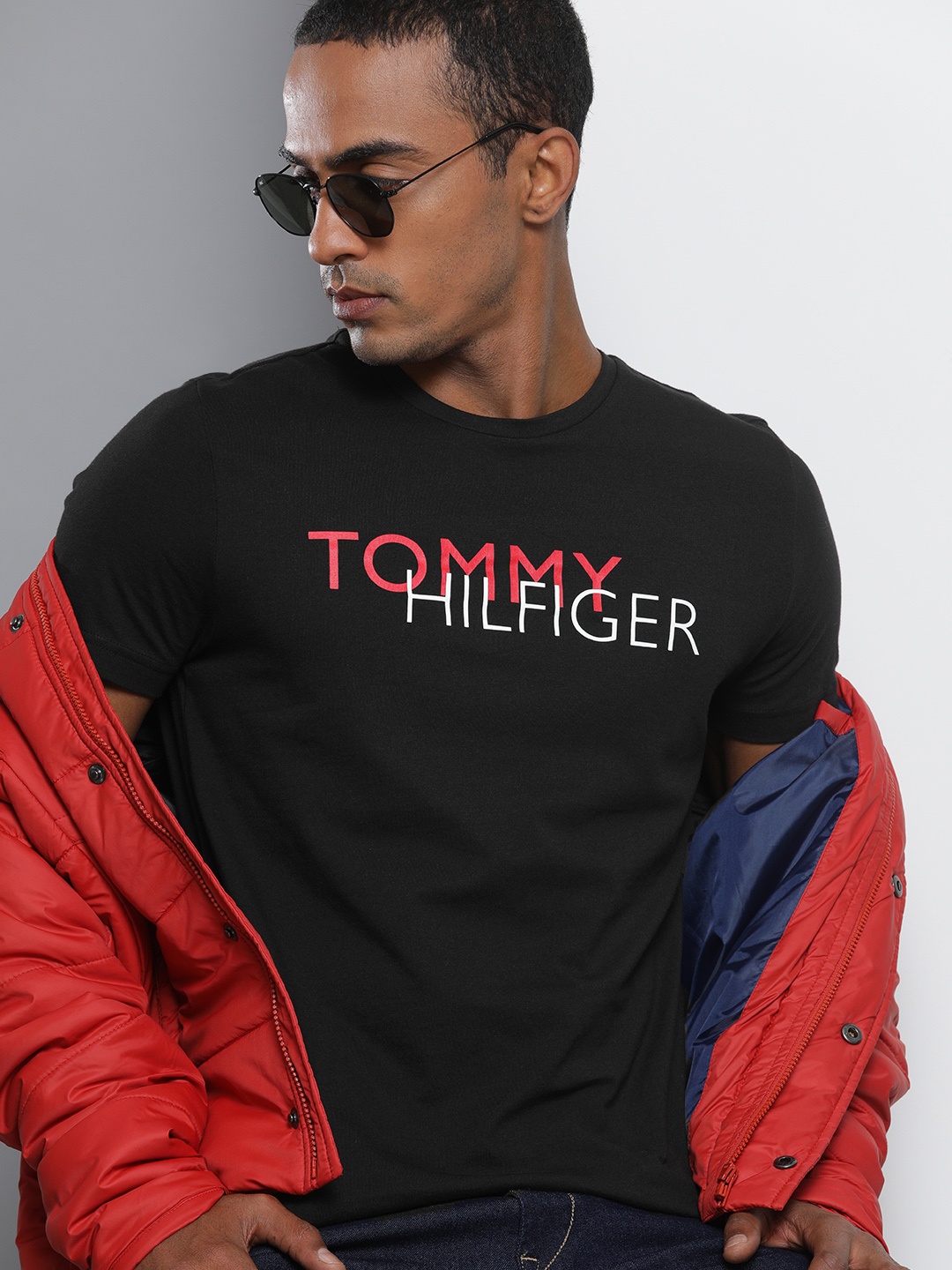 

Tommy Hilfiger Men Black Brand Logo Printed Organic Cotton T-shirt