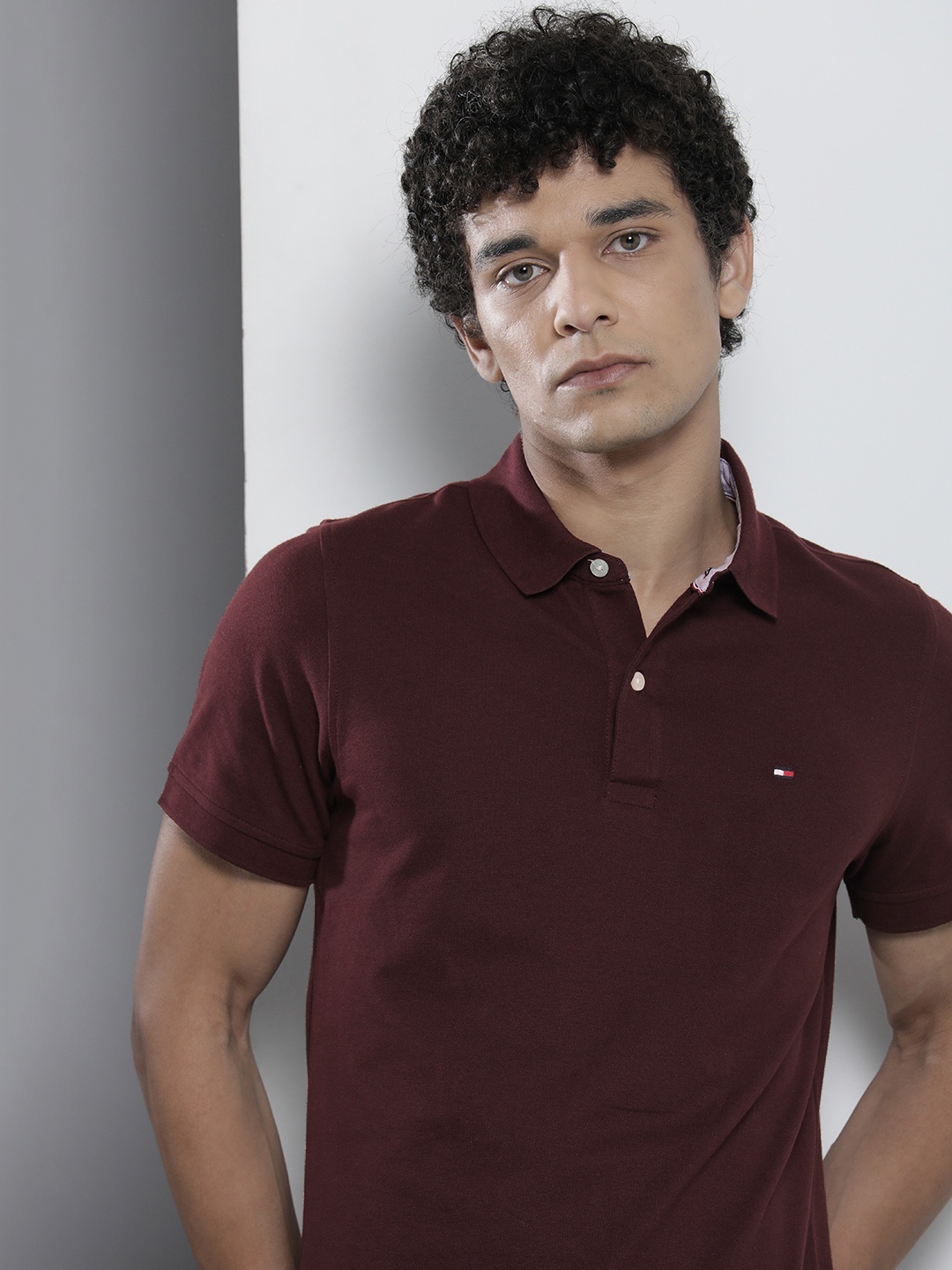 

Tommy Hilfiger Men Burgundy Polo Collar Slim Fit T-shirt