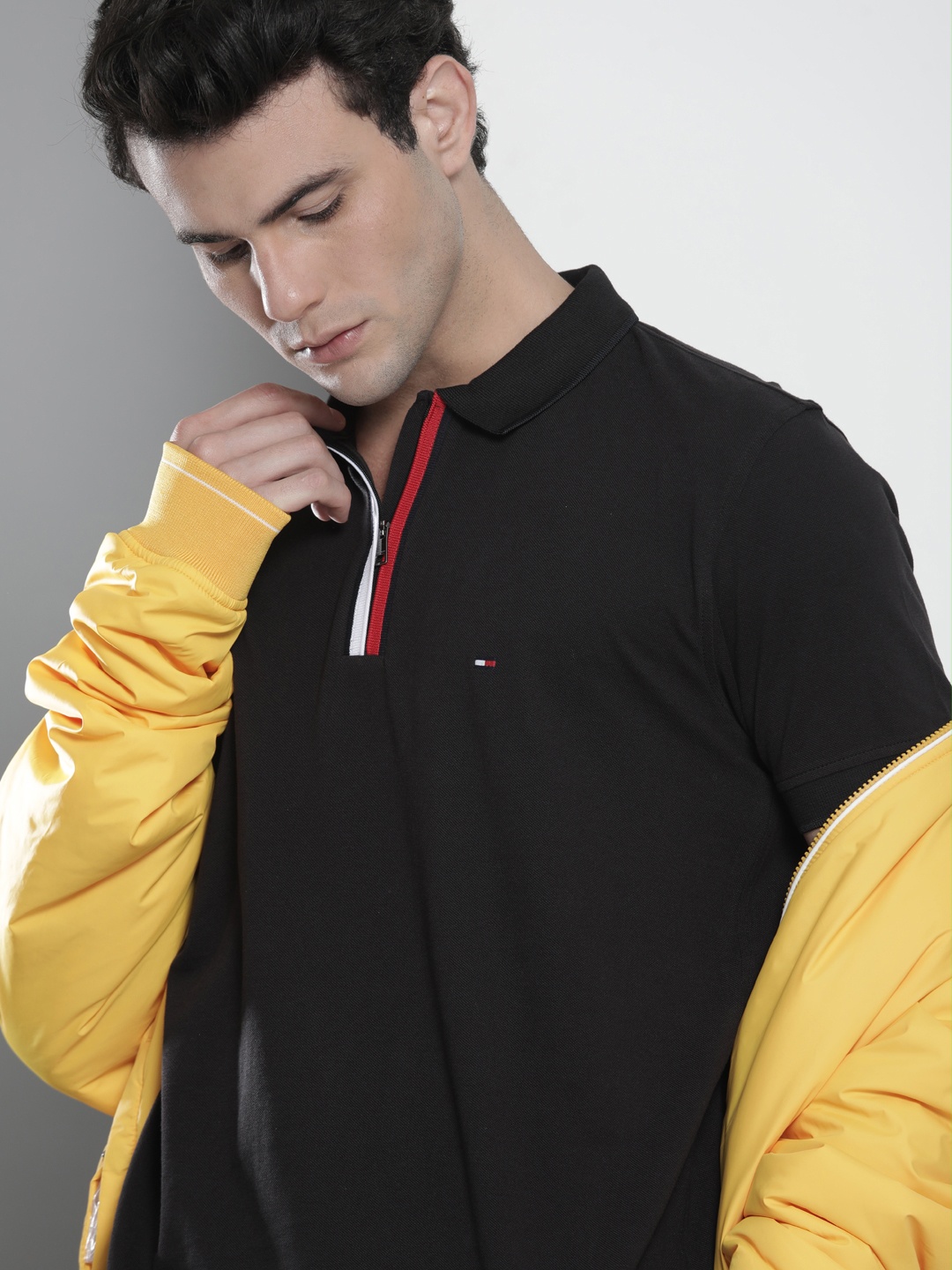 

Tommy Hilfiger Men Black Polo Collar Pure Cotton T-shirt