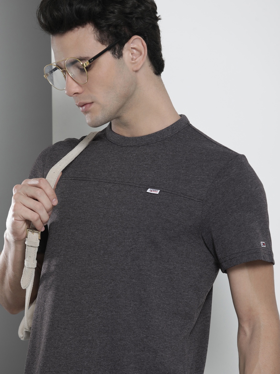 

Tommy Hilfiger Men Charcoal Grey Melange T-shirt