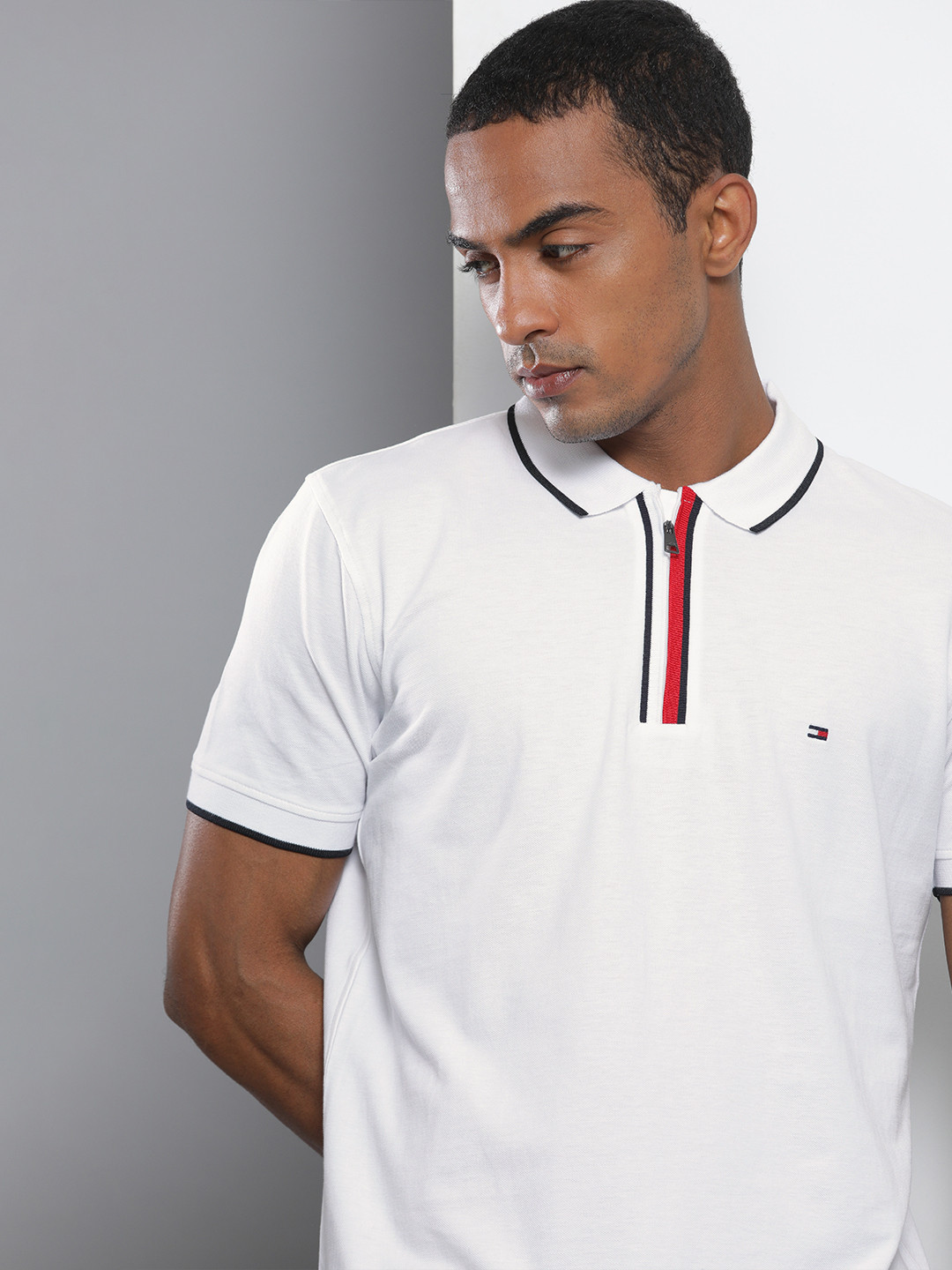 

Tommy Hilfiger Men White Polo Collar Pure Cotton T-shirt