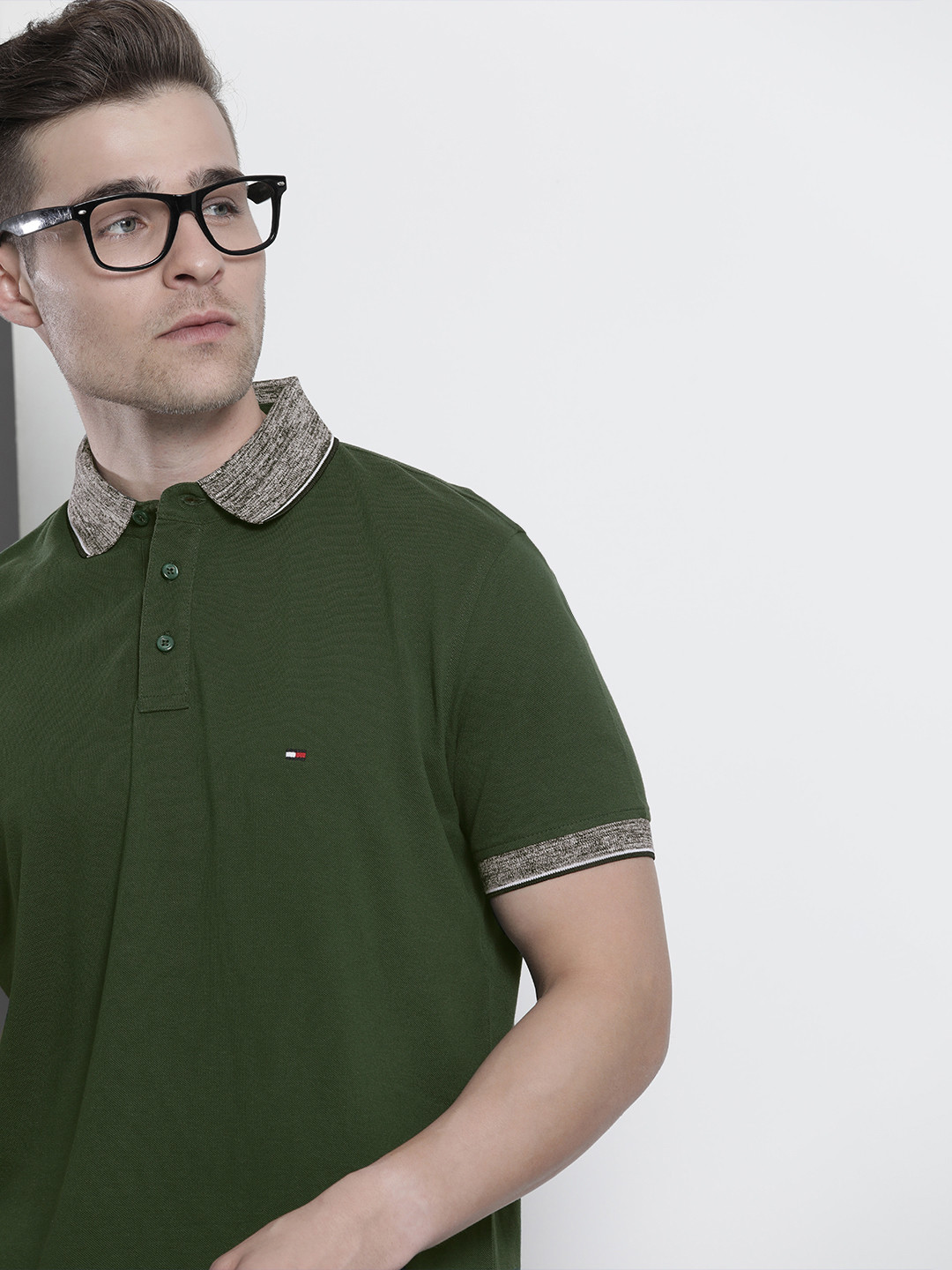 

Tommy Hilfiger Men Green Brand Logo Printed Polo Collar Organic Cotton T-shirt