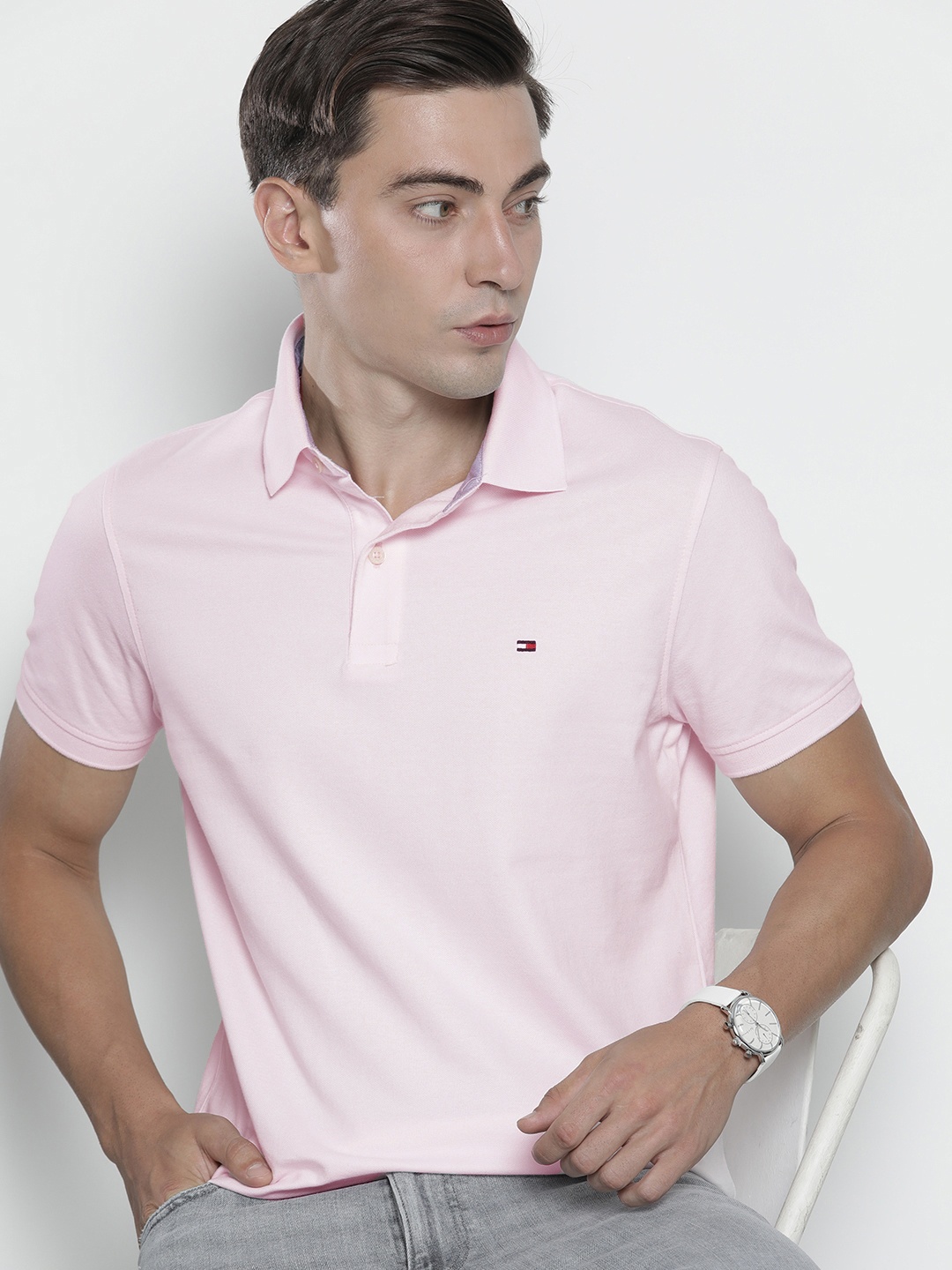 

Tommy Hilfiger Men Pink Polo Collar Slim Fit T-shirt