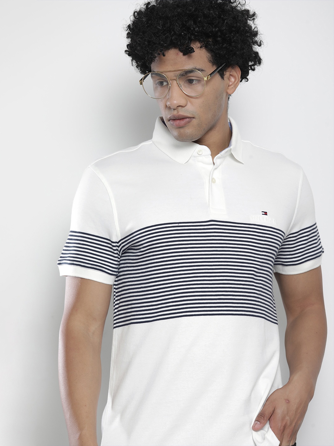 

Tommy Hilfiger Men White Printed Polo Collar Pure Cotton T-shirt