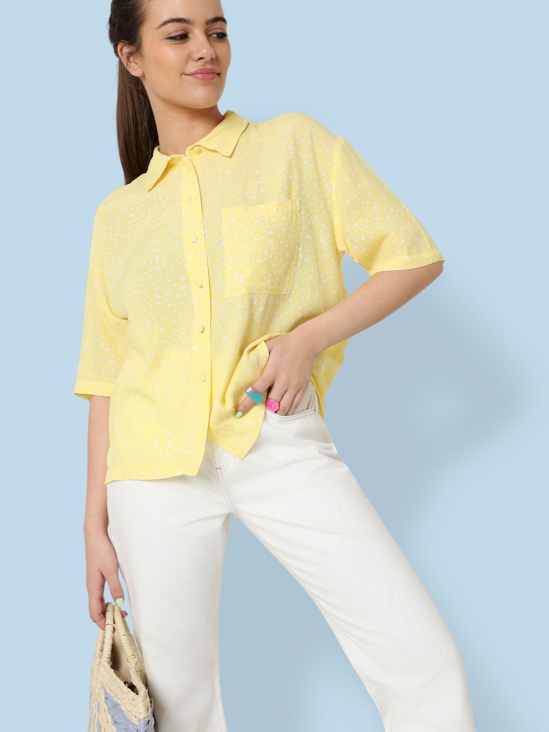 

ONLY Women Yellow Boxy Printed Casual Shirt